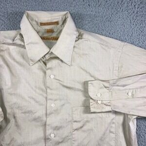 Milano Uomo Button Dress Shirt Men 15 32/33 Tan Minimalist Office Career Casual